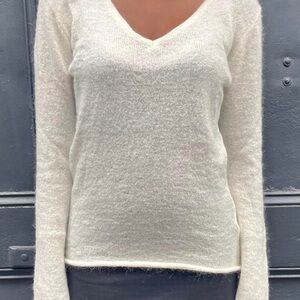 White Brandy Melville Andi Mohair V-neck Wool Sweater